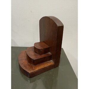 Vintage MCM Wood Bookend Library Handmade Cottagecore Country Simple